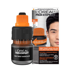 L'Oréal Paris Men Expert One Twist Mess Free Permanent Hair Color, Mens Hair Dye to Cover Grays, Easy No Mix Ammonia Free Application, Jet Black 01, 1 Application Kit, 4.092 ounces