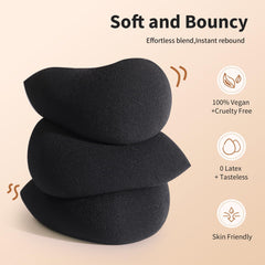 BEAKEY 5 Pcs Black Makeup Sponge, Blender Beauty Foundation Blending Sponge, Flawless for Liquid, Cream, and Powder, Latex Free and Vegan Makeup Sponges