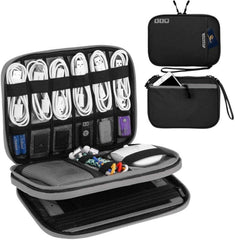 Liumrlte Electronic Organizer Travel Case, Travel Cable Organizer Bag Portable Waterproof Double Layers Electronic Accessories Storage Bag for Adapter Memory Cards USB Cable Charger (Black)