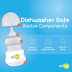 Avima Baby 4 oz Anti Colic Baby Bottles for Breastfed Babies - Slow Flow, Wide Neck Bottle, BPA Free - Newborn 0-3 Months, Stage 1 (Set of 6)