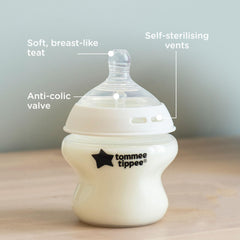 Tommee Tippee Closer to Nature Baby Bottles, Slow-Flow Breast-Like Teat with Anti-Colic Valve, 150ml, Pack of 3, Mixed Colours