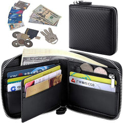 Huztencor Zipper Wallet Men RFID Blocking Leather Bifold Credit Card Wallets (FBA) - Carbon Fiber Black