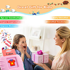 Talking Flash Cards Learning Toys for Toddlers 1-6 Year Old,British English, 224 Words, Audible Educational Toys, Preschool Learning Resource Electronic Interactive Toy Birthday Gifts for Kids-Pink