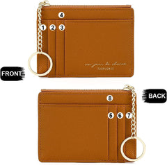 Slim RFID Blocking Card Holder Small Pocket Wallet Keychian Zipper Coin Purse Minimalist Leather Cash & Coin & Cards Case for Women Men, Brown, s, Rfid Wallet