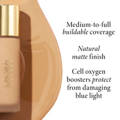 LAURA GELLER NEW YORK Double Take Liquid Foundation | Medium to Full Coverage, Natural Matte Finish, Porcelain