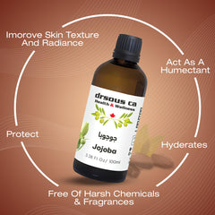 Drsous Ca Organic Jojoba Oil 50ml | 100% Cold Pressed Carrier Oil for Body Massage, Glowing Skin, Hair care and DIY Bath | Rich in Vitamins and Antioxidants | Made in Palestine