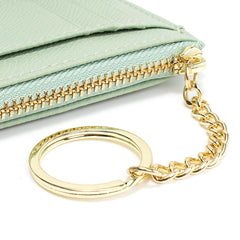 Slim RFID Blocking Card Holder Small Pocket Wallet Keychian Zipper Coin Purse Minimalist Leather Cash & Coin & Cards Case for Women Men, Green, s, Rfid Wallet