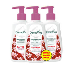 Dermoviva Fairness Glow Handwash - 3x200 ml | Cleanses & Fights Dark Spots | With Saffron, Turmeric & Sandalwood Extracts |