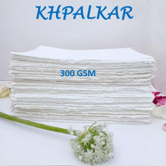 KhpalKar Handmade Deckle Edge Cotton Paper 20 Sheets A4 Size 300 GSM White Color 100% Cotton Ecologically for Greetings Cards Invitions Calligraphy Wedding Stationery and Painting