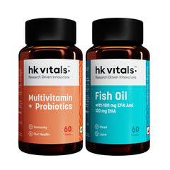 Healthcart HK Vitals Multivitamin with Probiotics, 60 Tablets and Fish Oil (1000mg Omega-3 with 180mg EPA and 120mg DHA), 60 Capsules