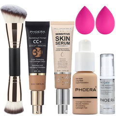 PHOERA Foundation, PHOERA Contour Palette,Shades with Highlighter & Bronzer & Blush,PHOERA Makeup Lightweight Long Lasting Wrinkles Matte Natural Finish (104+140CC+N03/ Buff Beige)