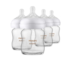 Philips AVENT Glass Natural Baby Bottle with Natural Response , Clear, 4oz, 4pk, SCY910/04