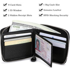 Huztencor Zipper Wallet Men RFID Blocking Leather Bifold Credit Card Wallets (FBA) - Black