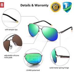 ROCKNIGHT Polarized Aviator Sunglasses for Men Women Metal Flat Top Sunglasses lightweight Driving UV400 Outdoor 58mm