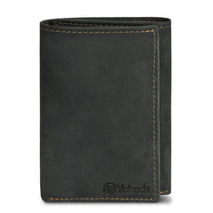VALENCHI Men's Genuine Leather Rfid Blocking Slim Trifold Wallet With 7 Cards+1 Id Window+2 Note Compartments - Black Oily Hunter