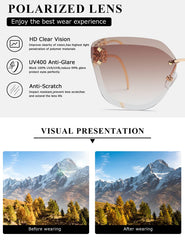 AEVOGUE Oversized Rimless Diamond Cutting Sunglasses for Women (AE0534) - Brown