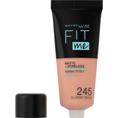 Maybelline New York Fit Me Foundation, Matte & Poreless, Full Coverage Blendable Normal to Oily Skin, 245 Classic Beige 30ml