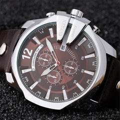 CURREN Men Watches Gold Male Fashion Leather Strap Outdoor Casual Sport Wristwatch with Big Dial (Silver brown)