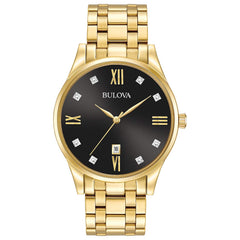 Bulova Mens Diamonds - 98D130 - Gold Tone/ Black Dial