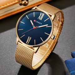 CURREN Mens Watch Classic Sport Watch with Golden Band