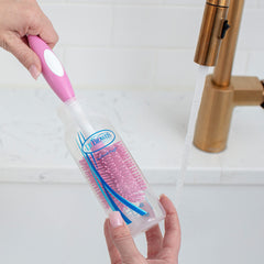 Dr Brown's Natural Flow Dr. Soft Touch No Scratch Baby Bottle Cleaning Brush Cleaner with Stand and Storage Clip, BPA Free, Pink 1-Pack