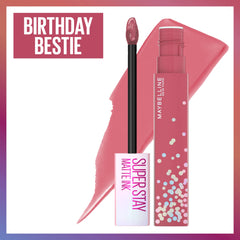 Maybelline Super Stay Matte Ink Liquid Lipstick, Transfer-Proof, Long-Lasting, Limited-Edition Birthday-Cake-Scented Shades, Birthday Bestie, 0.17 fl oz