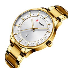CURREN 8347 Men Wristwatch Wearable Accessories Quartz Watch for Male Watches with Date Waterproof Luminous Pointer Stainless Steel Strap Band - Gold