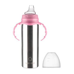 Hamarue 3-in-1 Stainless Steel Sippy Cups for Toddlers | Non-Toxic Insulated Stainless Steel Baby Bottle | Straw Cup With Removeable Handles | Plastic Free Liquid Transfer (8 oz Pink)