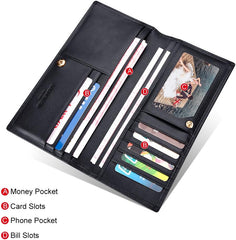LAORENTOU Bifold Long Leather Wallets for Men Genuine Cow Leather Gift Box Packing Card Holder Men's Slim Wallet, 01 Black, ONE SIZE, Minimalist