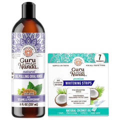 GuruNanda Refresh & Brighten Oral Care Bundle β Sesame Mint Oil Pulling Mouthwash & 7-Day Whitening Strips for Natural Care, Happy Gums & a Confident Smile