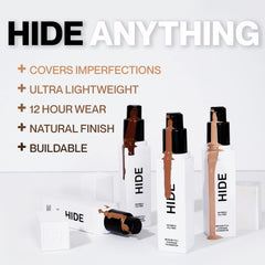 HIDE PREMIUM Liquid Foundation, Multi-Use Waterproof Foundation, Medium/Full Coverage Foundation, Shades for All Skin Types (See Shade Finder), Natural Beige, 1 fl oz