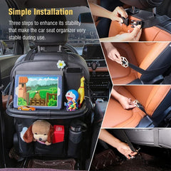 ECVV Car Backseat Organizer with Tablet Holder, Touch Screen Tablet Hanger Stand for Kids Toddlers, PU Seat Organizers and Storage, Cup Umbrella Tissue Holder, Kick Mats Protector Car Accessories