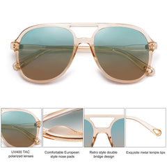 SOJOS Retro Vintage Polarized Sunglasses Double Bridge Brow Bar Square Aviators SJ2174