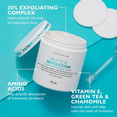 Peter Thomas Roth | Peptide Skinjection™ Exfoliating Peel Pads, For Smoothing Expression Lines & Emerging Wrinkles, Fragrance-Free, Alcohol-Free, For All Skin Types