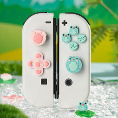 GeekShare Silicone Cross D-Pad Button Caps Set Joystick Cover - ABXY Key Buttons Sticker Compatible with Switch/OLED Game Console - Frog & Axolotl