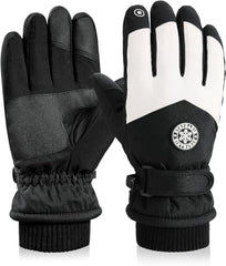 CLENEA Winter Ski Gloves for Men Women, Waterproof Gloves, Touchscreen Snowboard Gloves, Windproof Warm Snow Gloves, Anti Slip Palm Gloves, for Skiing, Snowboarding, Running and Cycling - Black And White