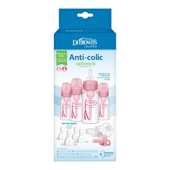 Dr. Brown's Natural Flow Anti-Colic Options+ Narrow Breast to Bottle Pump & Store Feeding Set with Slow Flow Nipples, Baby Bottle Travel Caps and 100% Silicone HappyPaci One-Piece Pacifier, Pink