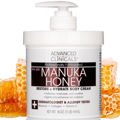 Advanced Clinicals Manuka Honey Cream for Extremely Dry and Aging Skin for Face, Neck, Hands, and Body, 16 oz., Multicolor