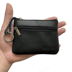 Moplusea Genuine Leather 2 Zipper Coin Purse Wallet With Key Ring, Soft Change Purse, Coin Pouch Holder For Men, GLCB010 Black, Size 4.53 * 3.34 Inches, Genuine Leather