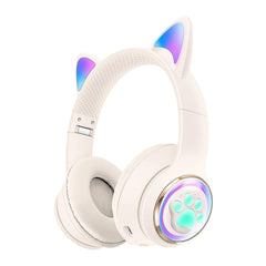 Azonee Cat Ears Wireless Headphones, Kids Bluetooth Headphones with Microphone & 3.5mm Jack, Teens Toddlers Wireless Headphones with Adjustable Headband for ipad/Tablet/PC-White