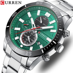 CURREN 8417 Men's Wristwatch Chronograph Waterproof Brand Luxury Sports Military - SILVER GREEN