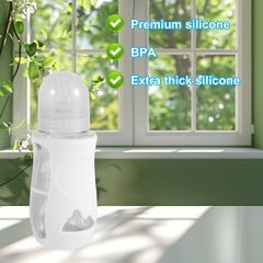 PEUTIER 2 x Silicone Baby Bottle Covers with Super Elastic Lower Reinforcement Design Suitable for Natural Glass Bottles Compatible with Philips AVENT (White)