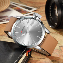 Curren 8208 Leather Strap Analog Dial Men Wristwatch Alloy Case Quartz Watch