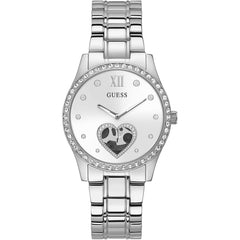 Guess watch - gw0380l1 - polished silver case with crystalstal/sunray white cut thru dial/polished silver bracelet, Silver, bracelet