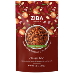 Ziba Foods Classic BBQ Snack Mix - Heirloom Almonds & Sweet Apricot Kernels with Smoky Savory Barbecue Spices, Dry Roasted with No Added Oil or Sugar, Non-GMO Vegan Protein Snack - 1 Pack (150g)