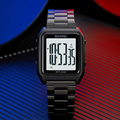 SKMEI Mens Wrist Watch, Business Casual Mens Watches with Stainless Steel Waterproof Chronograph Quartz Watch for Men, Black White, 1.73*1.42*0.47inches, casual