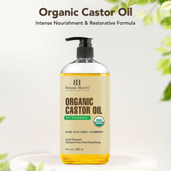 Botanic Hearth Castor Oil | USDA Certified Organic |100% Pure & Hexane Free | Cold Pressed | Growth for Eyelashes, Eyebrows, Hair | 8fl oz