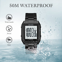 SKMEI Mens Wrist Watch, Business Casual Mens Watches with Stainless Steel Waterproof Chronograph Quartz Watch for Men, Black White, 1.73*1.42*0.47inches, casual