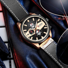 CURREN 8394 Casual Sport Watches for Men Top Brand Luxury Military Leather Wrist Watch Man Clock Fashion Chronograph Wristwatch - BLACK