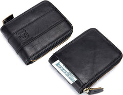 BULLCAPTAIN RFID Blocking Mens Wallet,Genuine Leather Zip Around Vintage Multi Card Holder